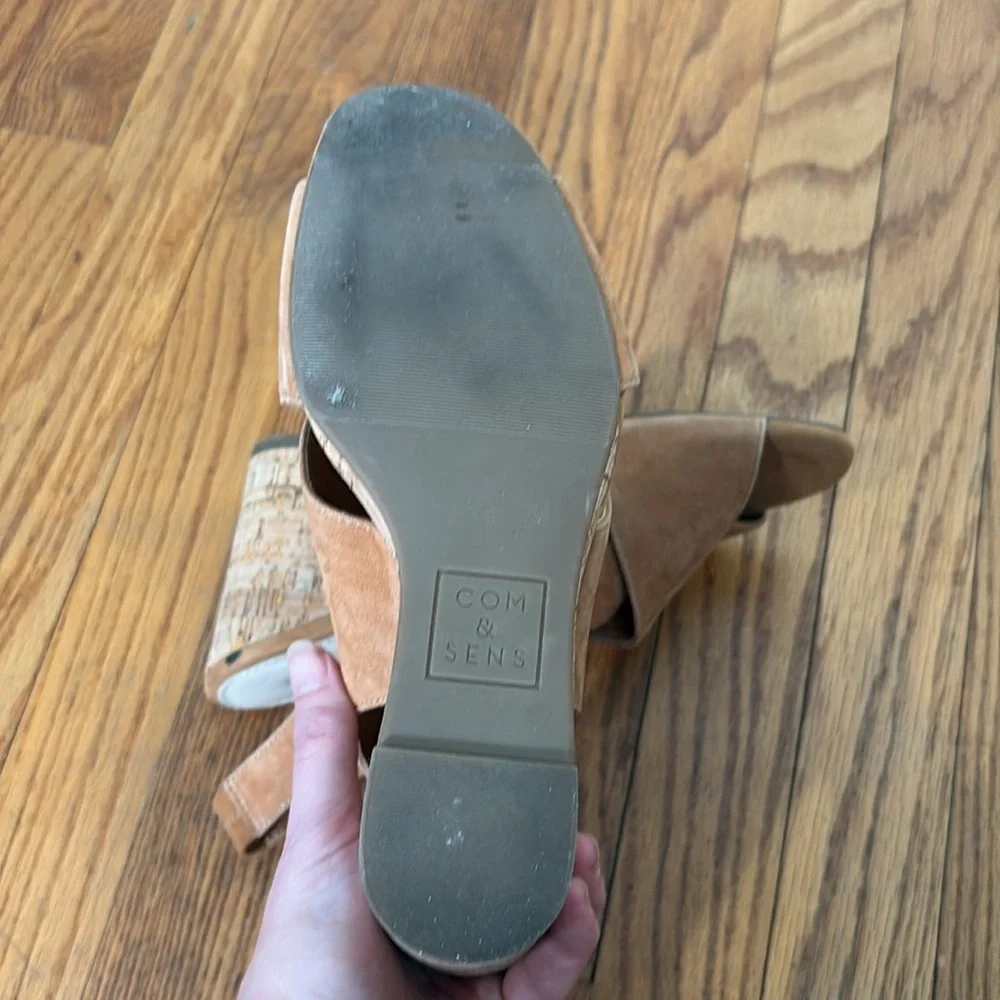 Com & Sens Missy Slingback Suede Cork Wedge Sandal Shoe Tan‎ size 7.5